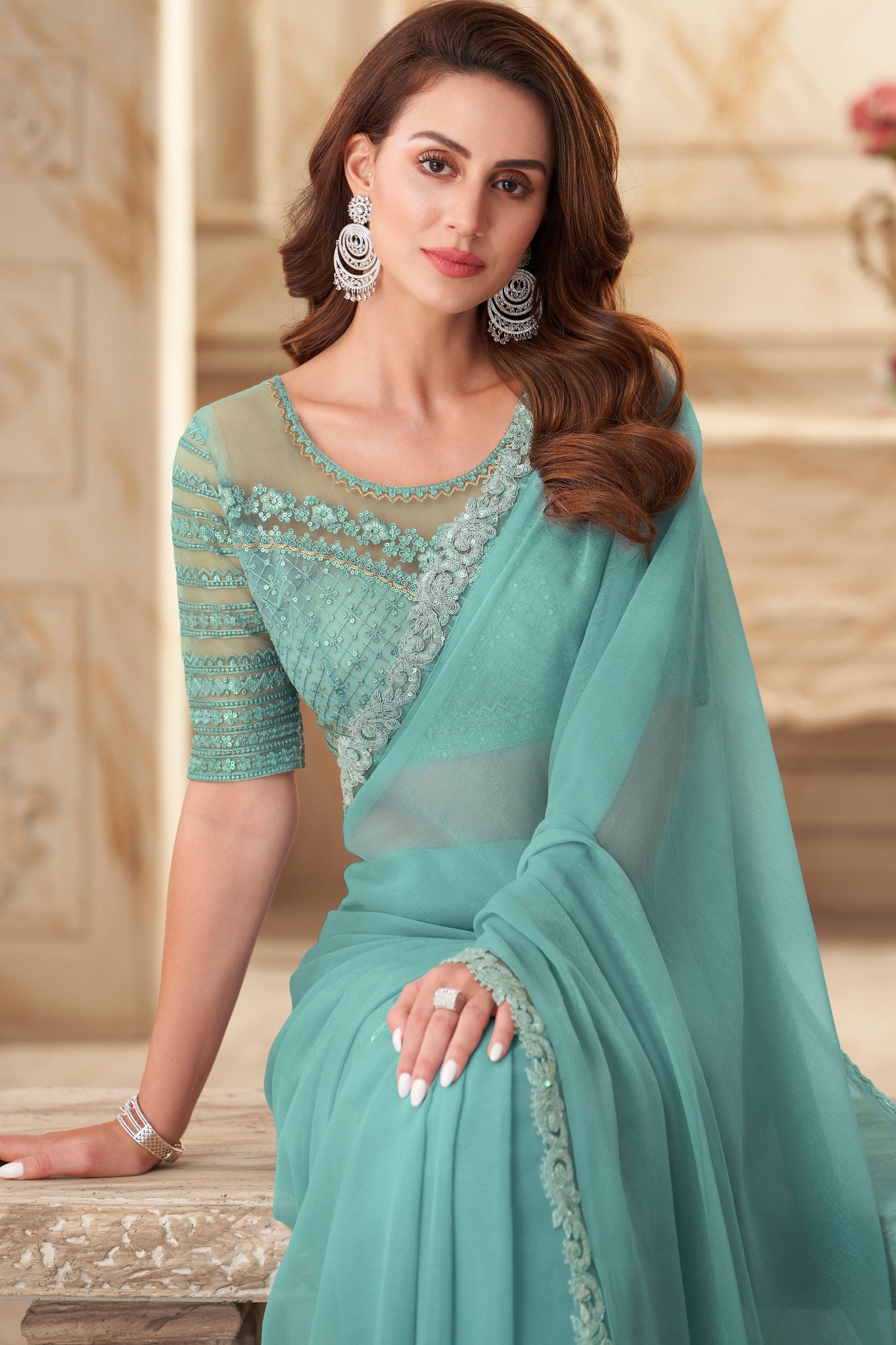 Blue Embroidered Georgette Saree-ZB133361_2_SareeButa.com