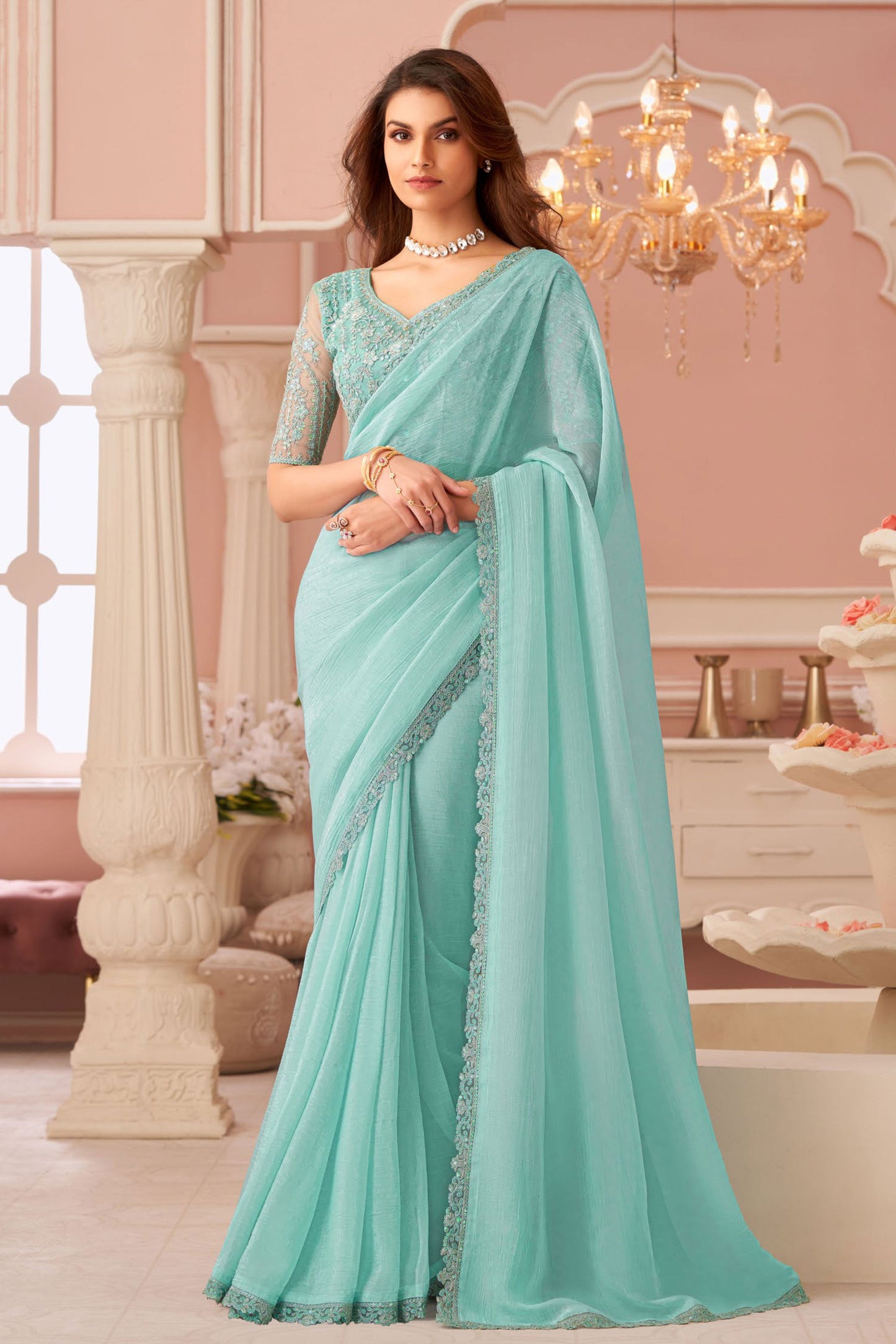 Blue Embroidered Georgette Saree-ZB133969_1_SareeButa.com
