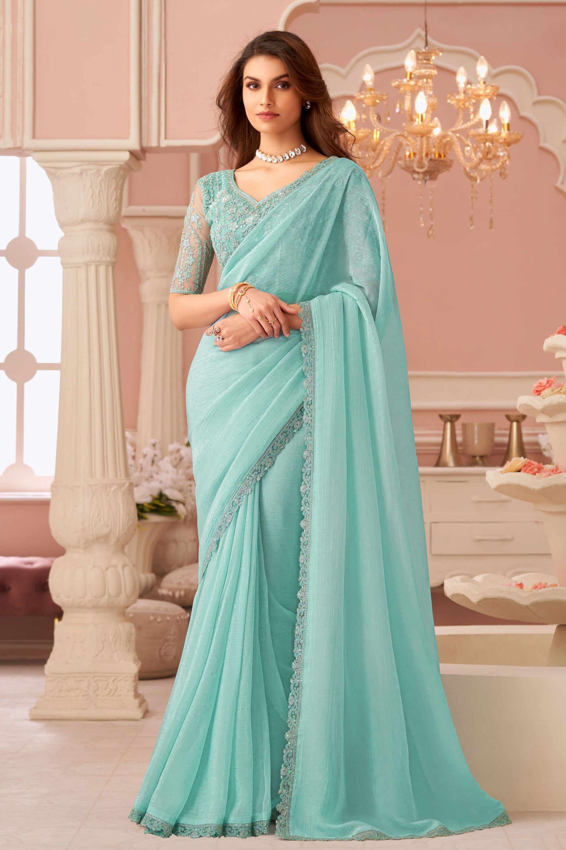 Blue Embroidered Georgette Saree-ZB133969_1_SareeButa.com