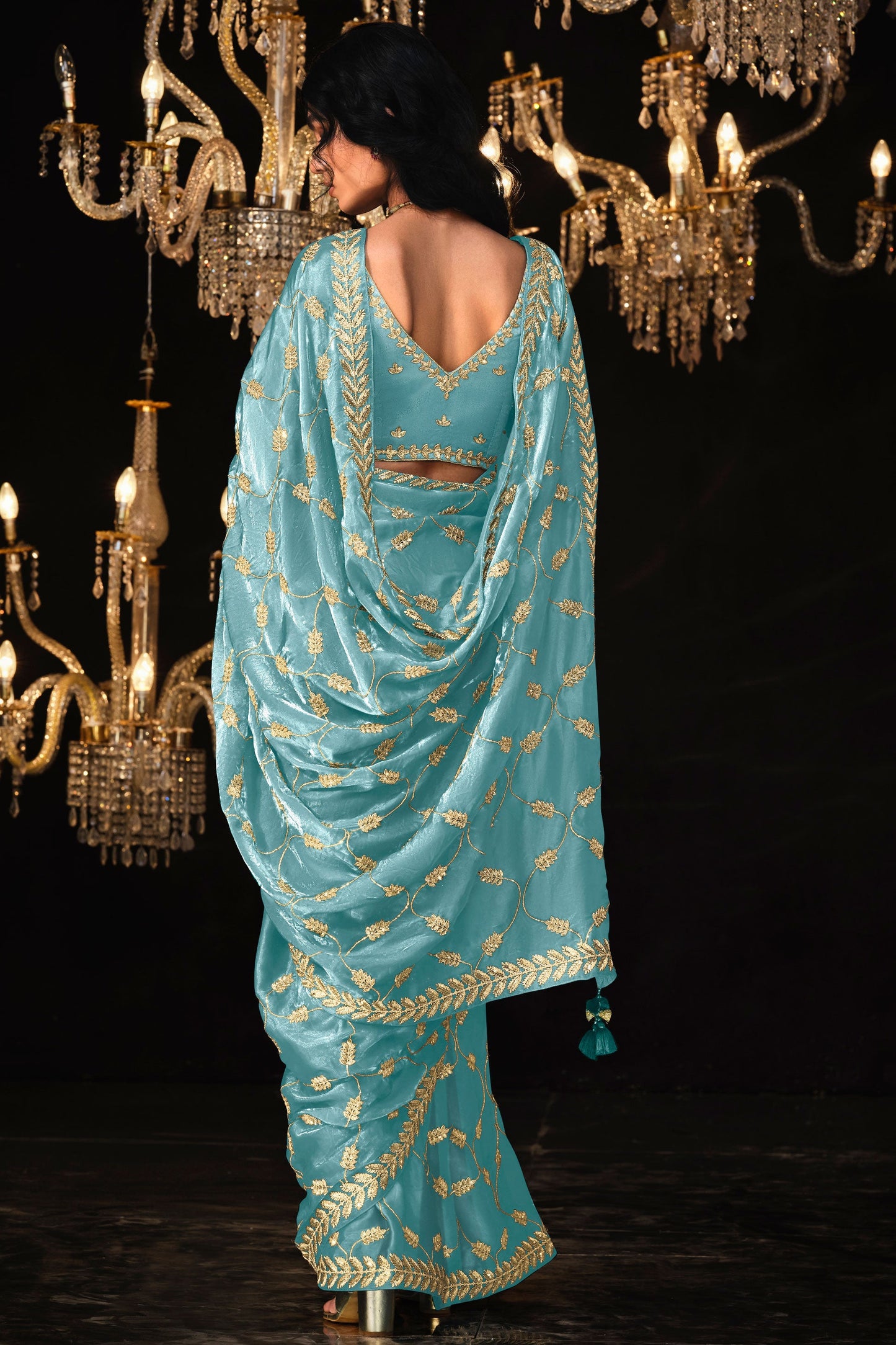 Blue Embroidered Organza Silk Saree-ZB131416_3