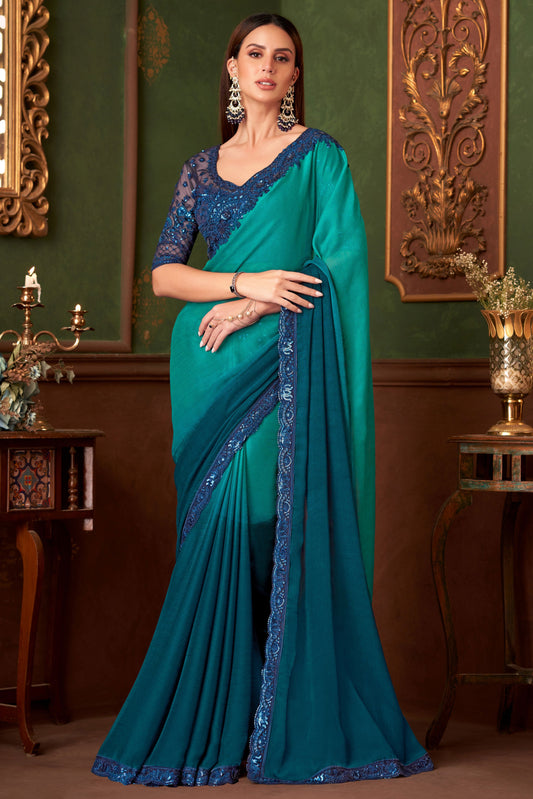 Blue Embroidered Satin Chiffon Saree-ZB133571_1_SareeButa.com