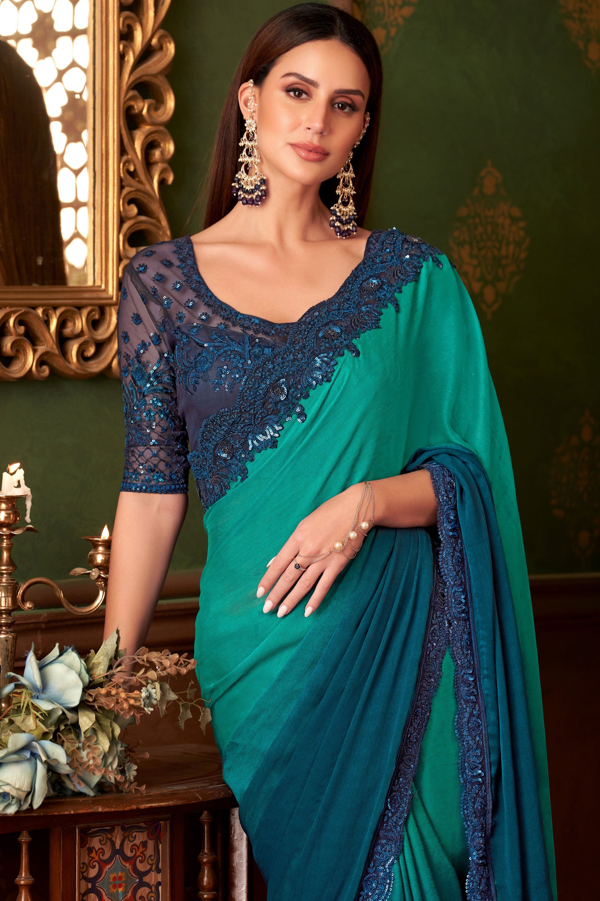 Blue Embroidered Satin Chiffon Saree-ZB133571_2_SareeButa.com