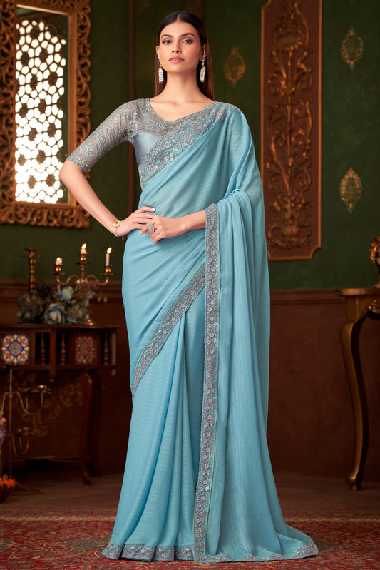 Blue Embroidered Satin Saree-ZB133572_1_SareeButa.com