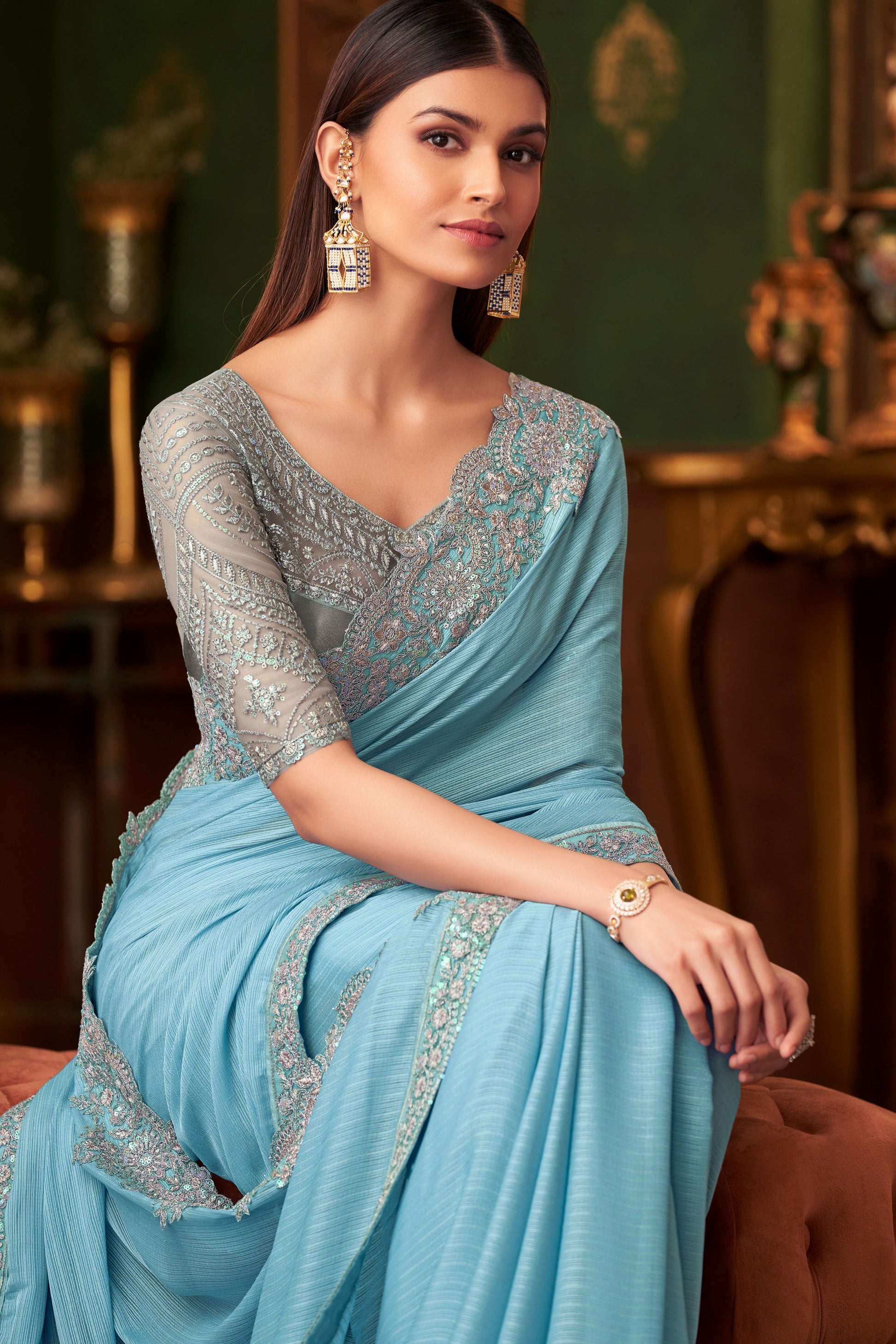 Blue Embroidered Satin Saree-ZB133572_2_SareeButa.com