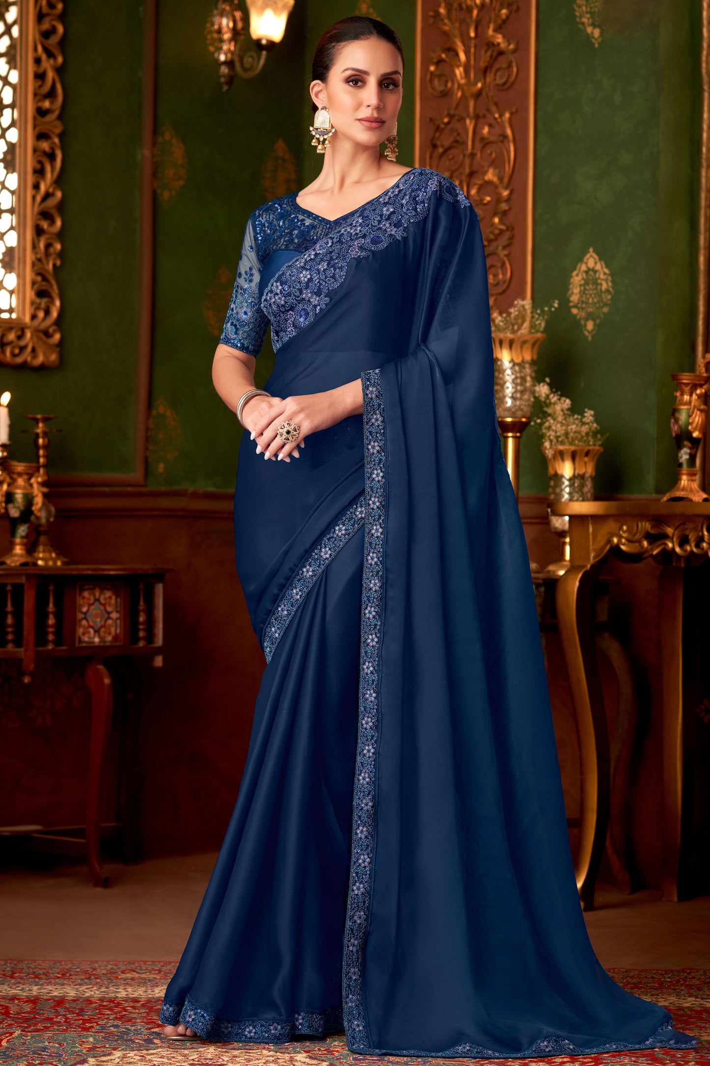 Blue Embroidered Satin Saree-ZB133575_1_SareeButa.com