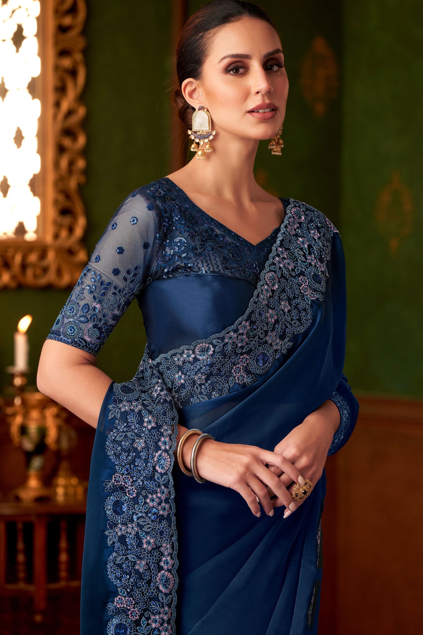 Blue Embroidered Satin Saree-ZB133575_2_SareeButa.com