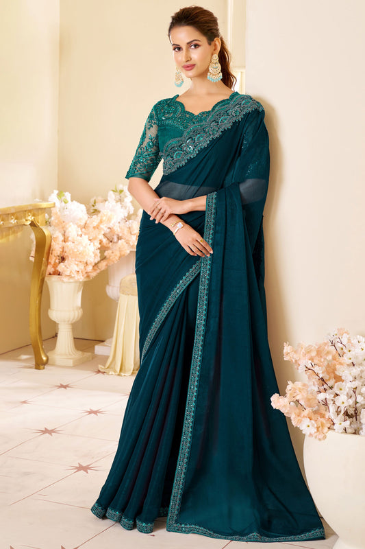 Blue Embroidered Shimmer Georgette Saree-ZB133552_1_SareeButa.com