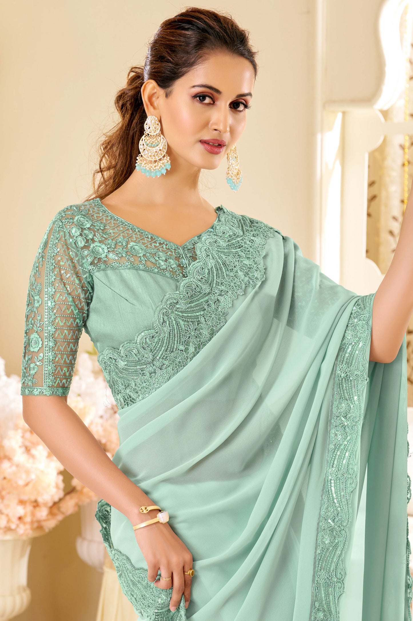 Blue Embroidered Shimmer Georgette Saree-ZB133556_2_SareeButa.com