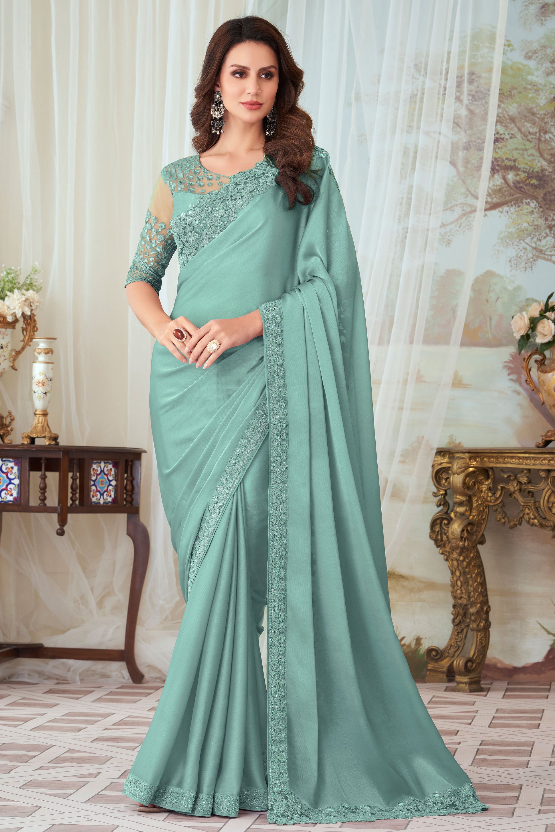 Blue Embroidered Silk Saree-ZB133202_1_SareeButa.com