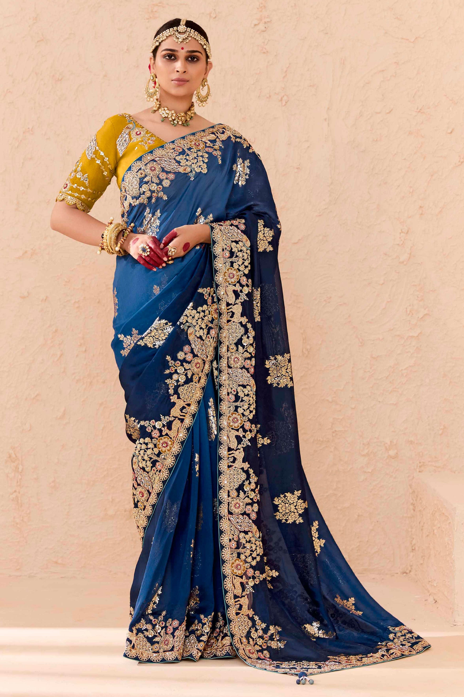 Blue Embroidered Silk Saree-ZB133290_1_SareeButa.Com