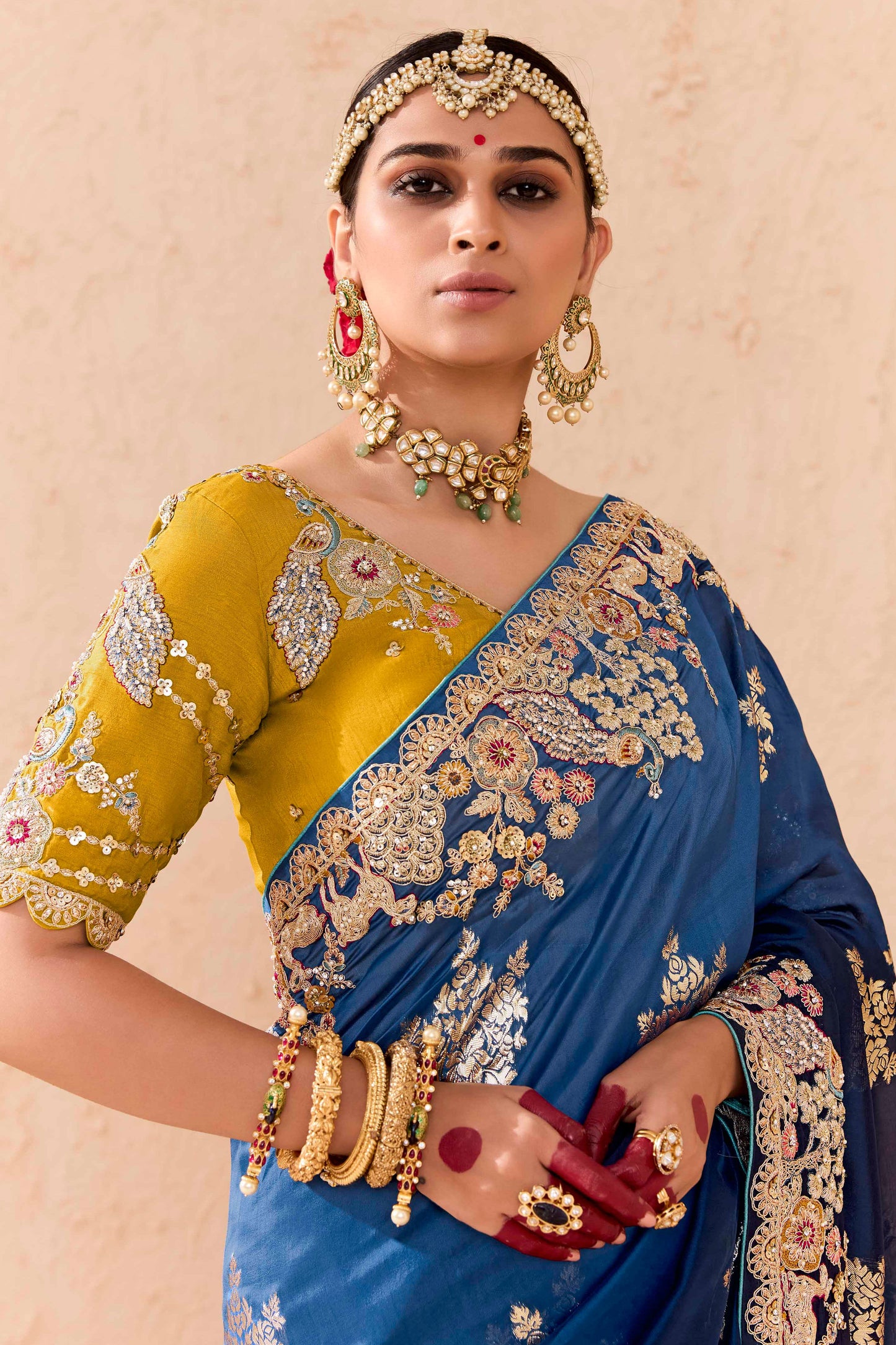 Blue Embroidered Silk Saree-ZB133290_2_SareeButa.Com