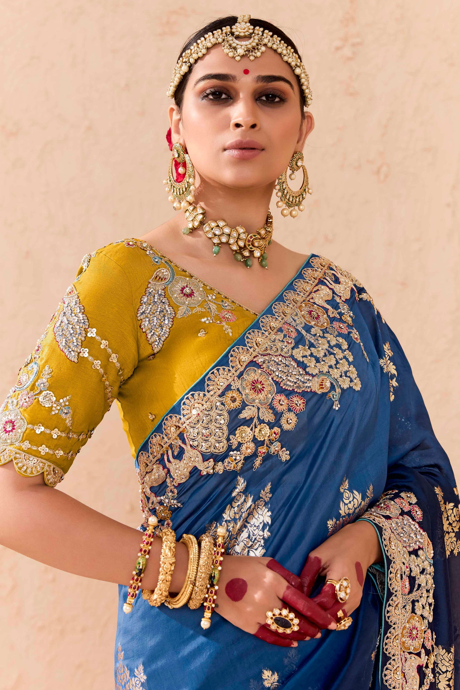 Blue Embroidered Silk Saree-ZB133290_2_SareeButa.Com