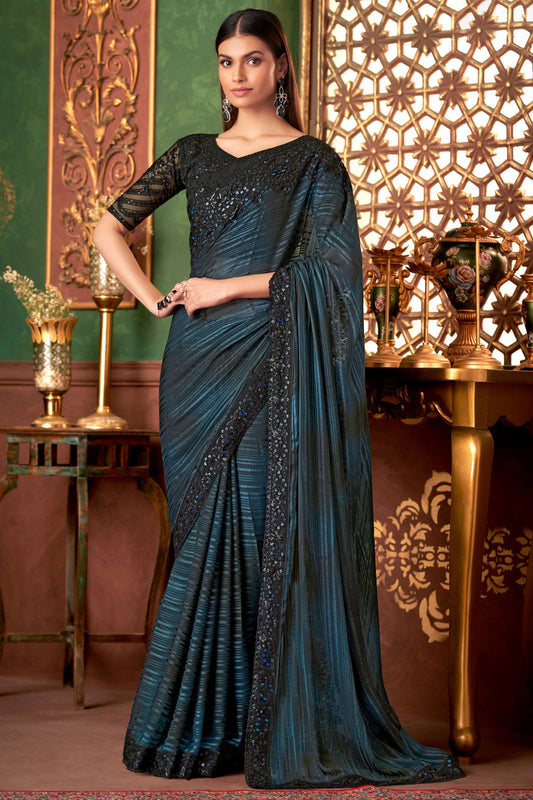 Blue Embroidered Silk Saree-ZB133568_1_SareeButa.com