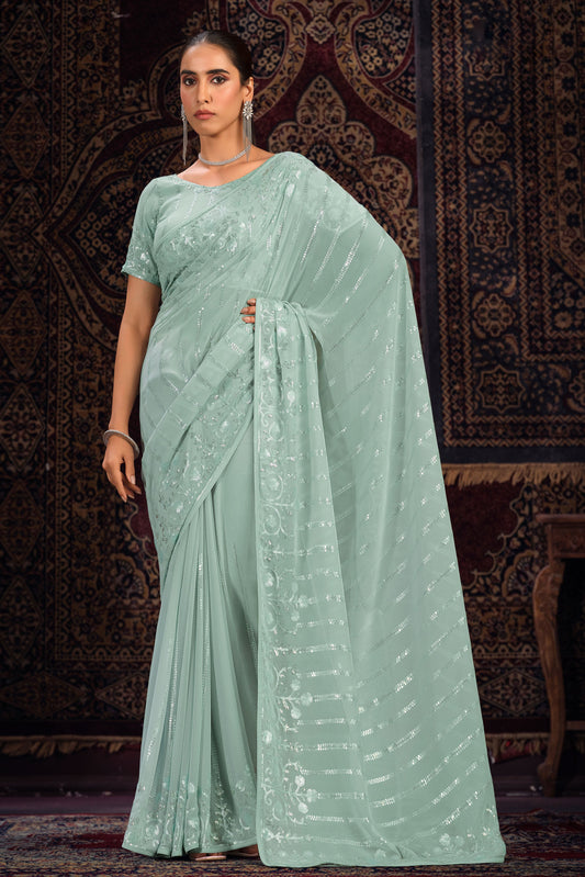 Blue Georgette Sequin Saree-ZB131771_1