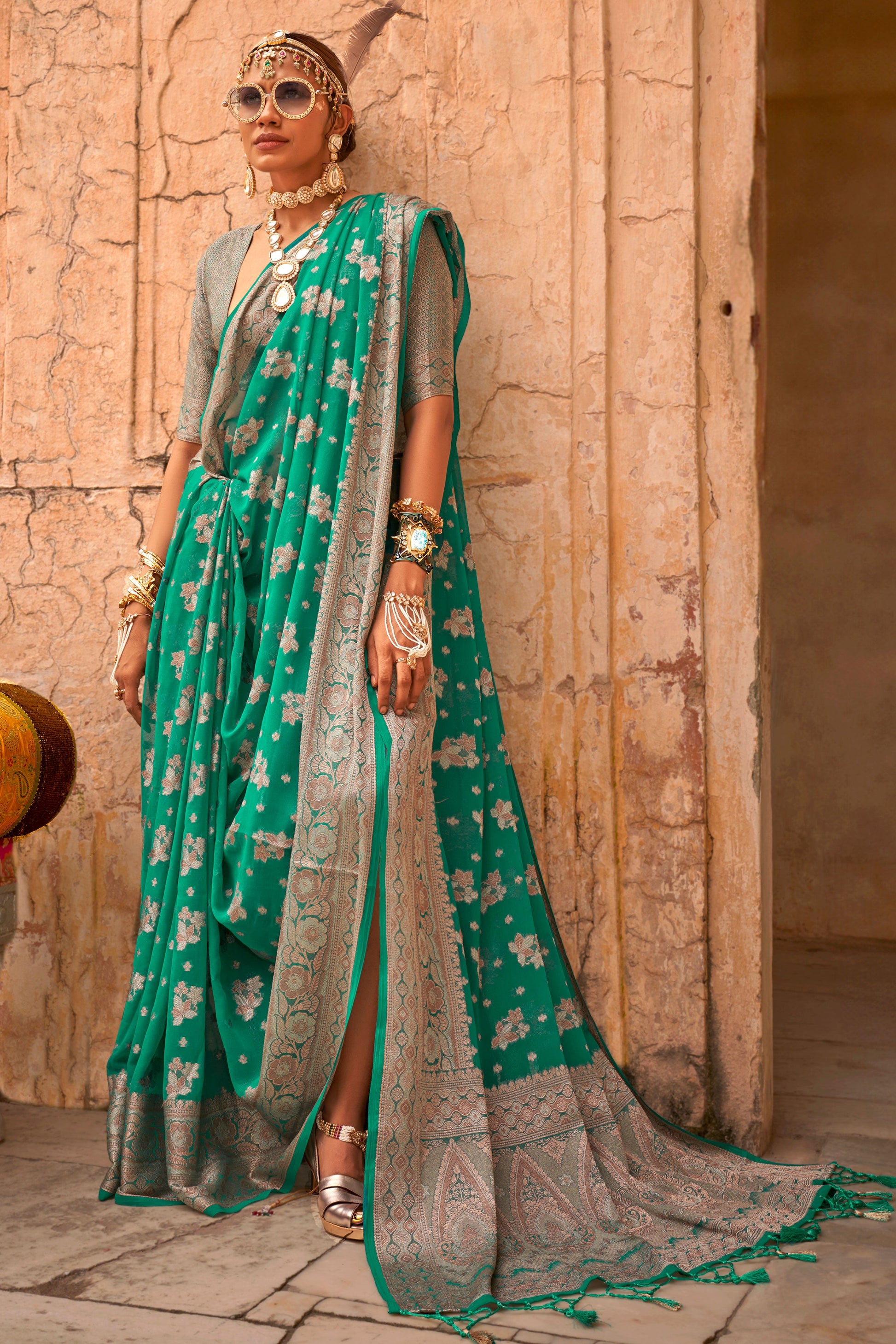 Blue Green Georgette Saree-ZB133158_1_SareeButa.com