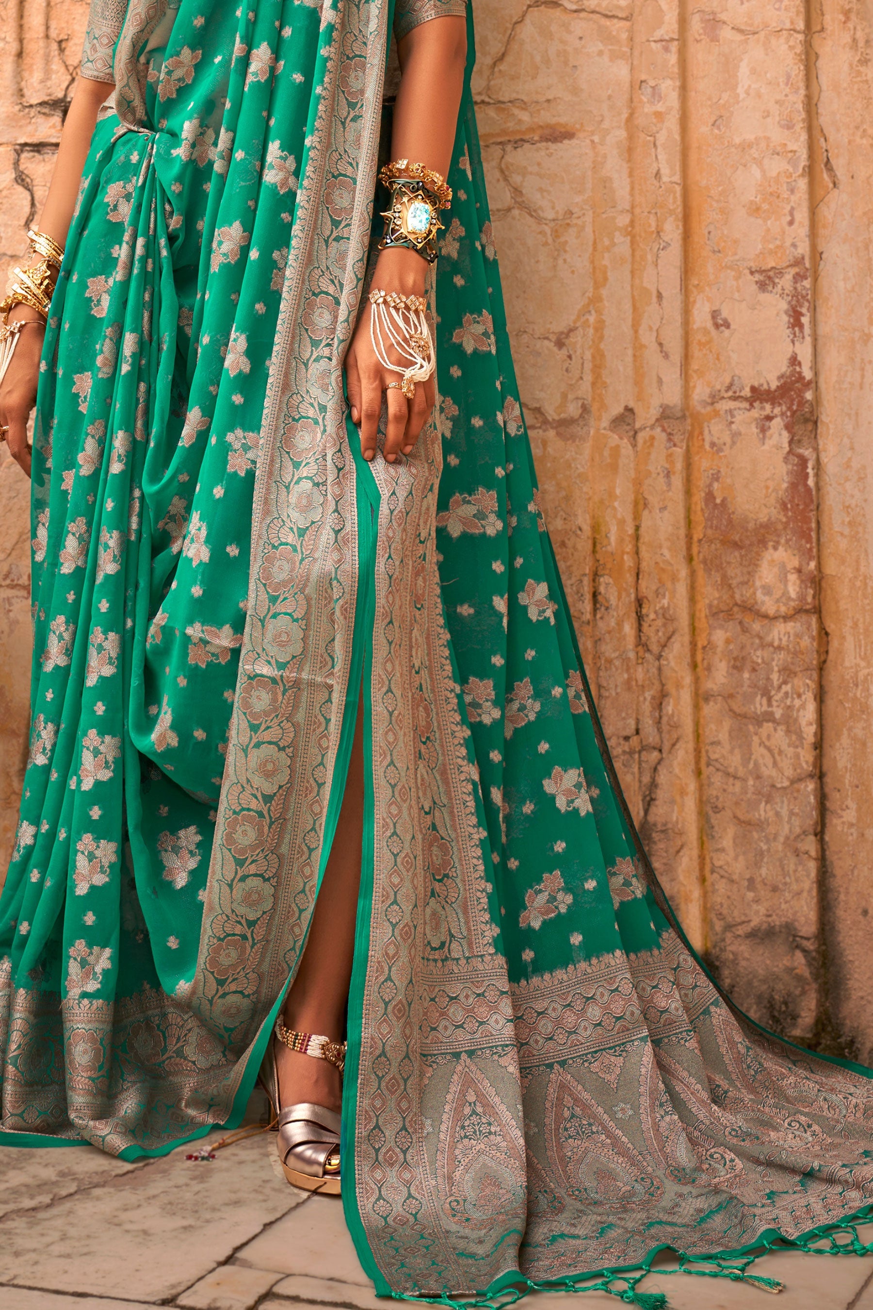 Blue Green Georgette Saree-ZB133158_3_SareeButa.com