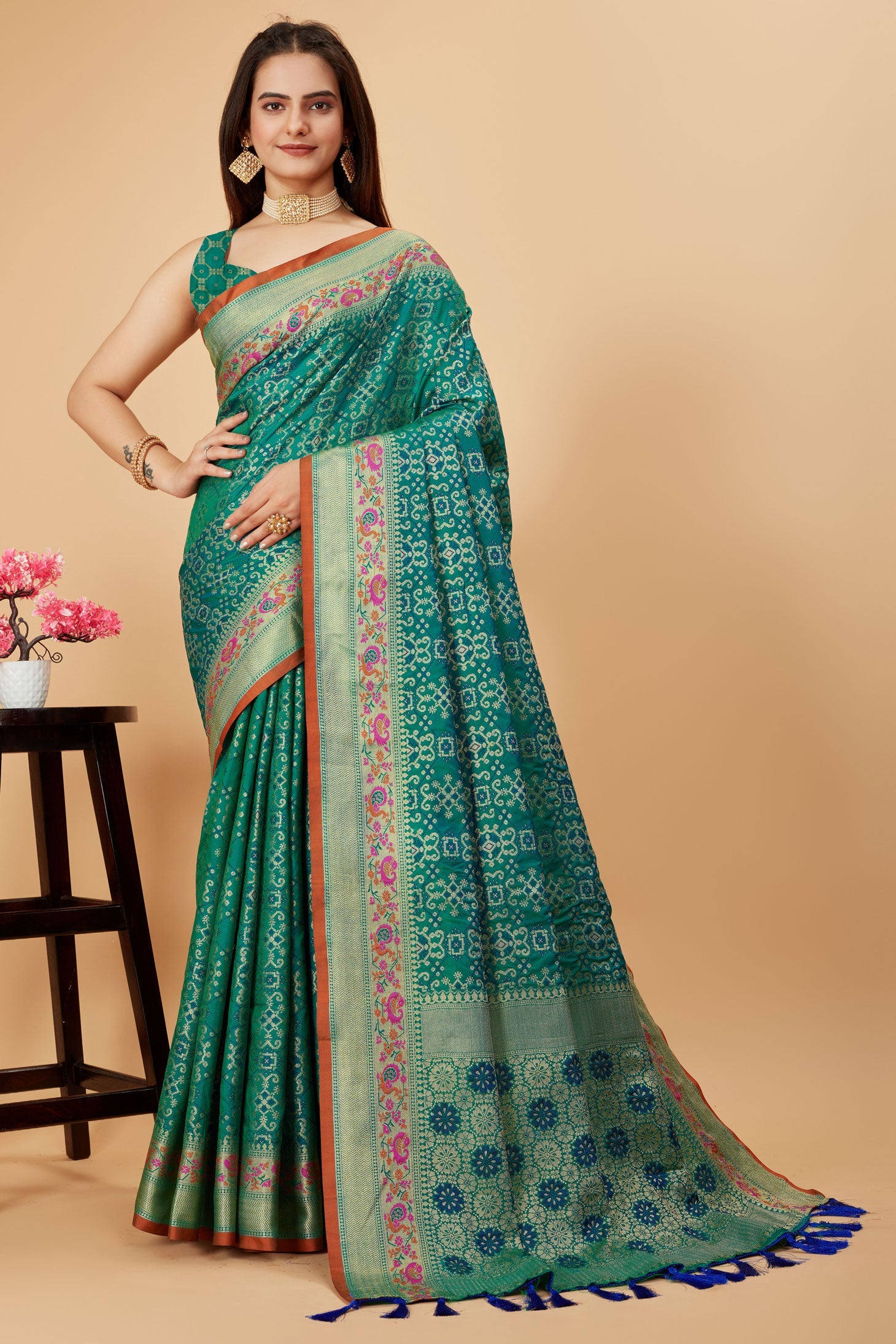 Blue Green Patola Silk Saree-ZB130497_1