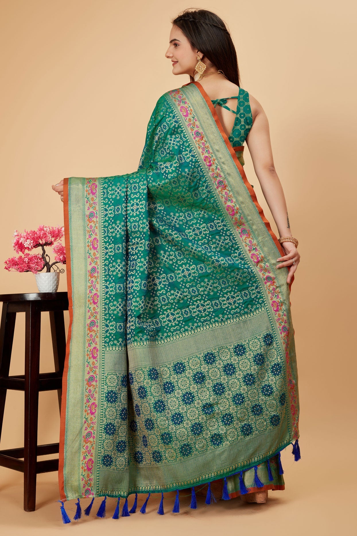 Blue Green Patola Silk Saree-ZB130497_3