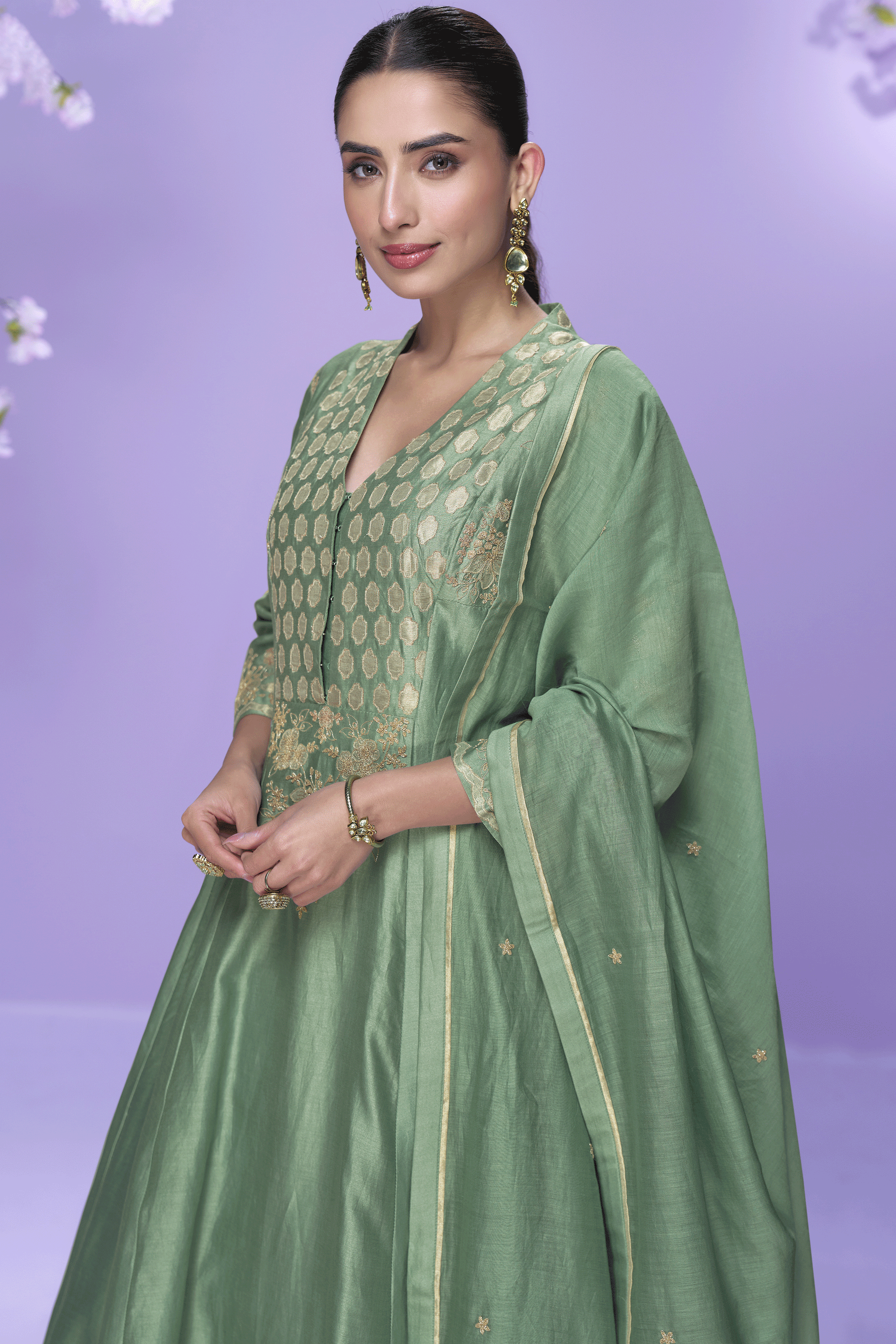 Blue Green Readymade Embroidered A-Line Silk Suit-SS765_2_SareeButa.com