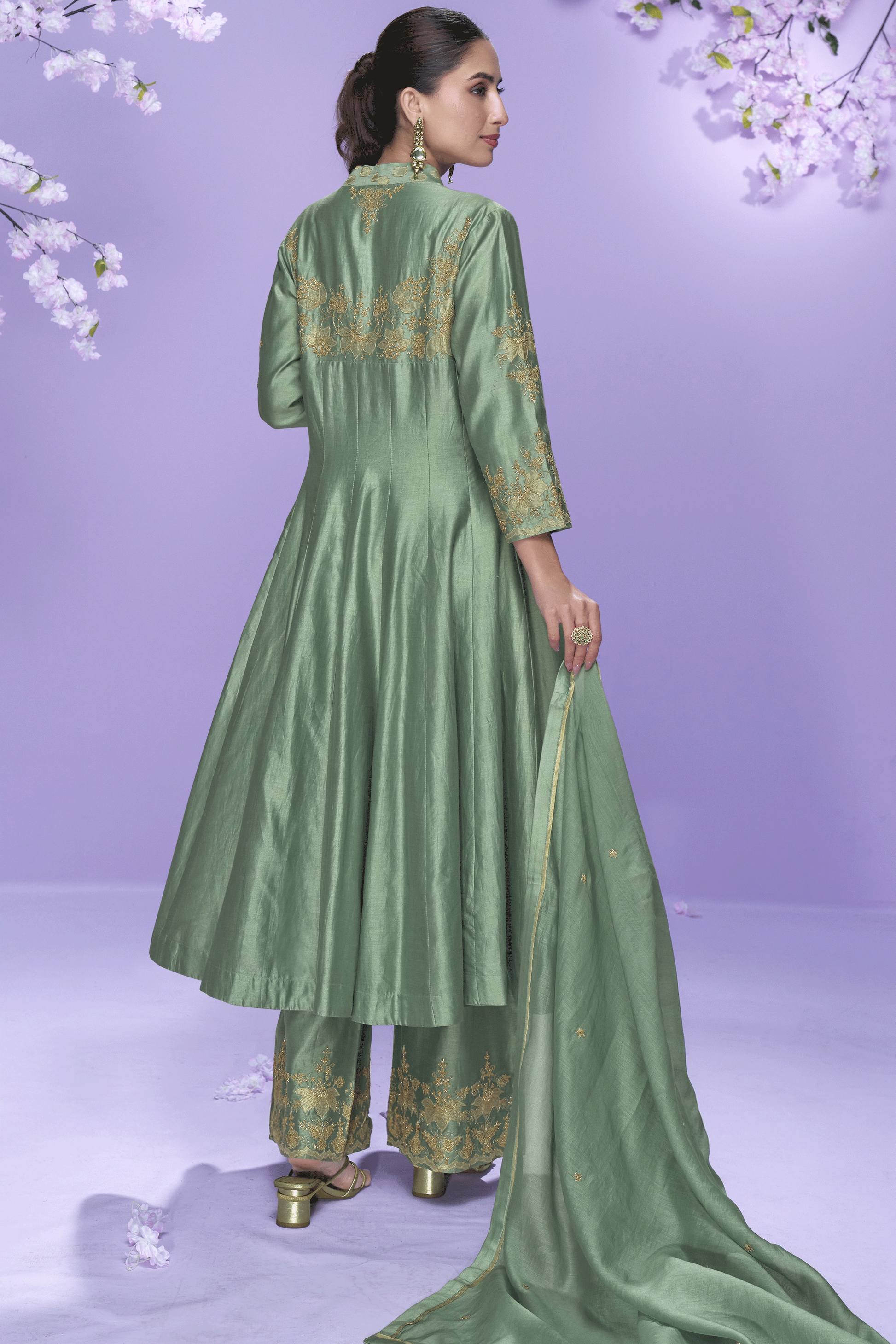 Blue Green Readymade Embroidered A-Line Silk Suit-SS765_3_SareeButa.com