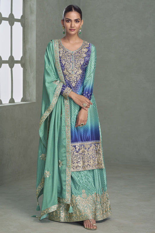 Blue Green Readymade Embroidered Chinon Silk Suit-SS922_1_SareeButa.com
