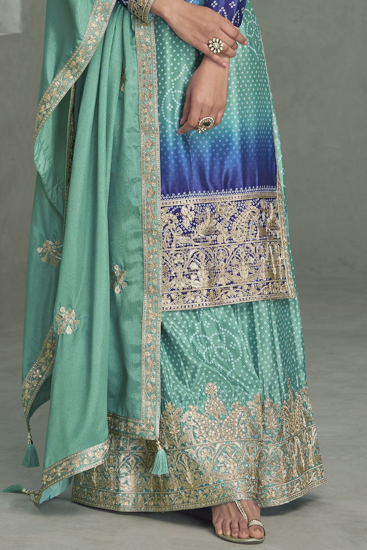 Blue Green Readymade Embroidered Chinon Silk Suit-SS922_3_SareeButa.com