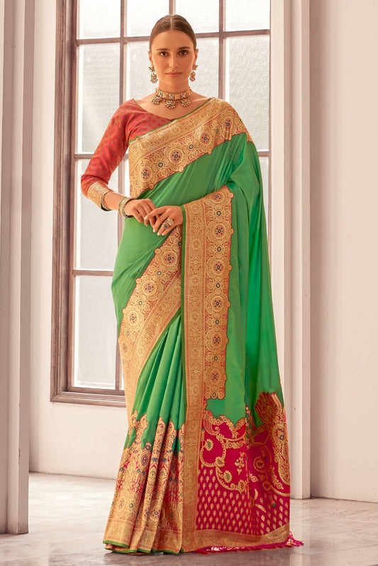 Blue Green Silk Saree-ZB133125_1_SareeButa.Com