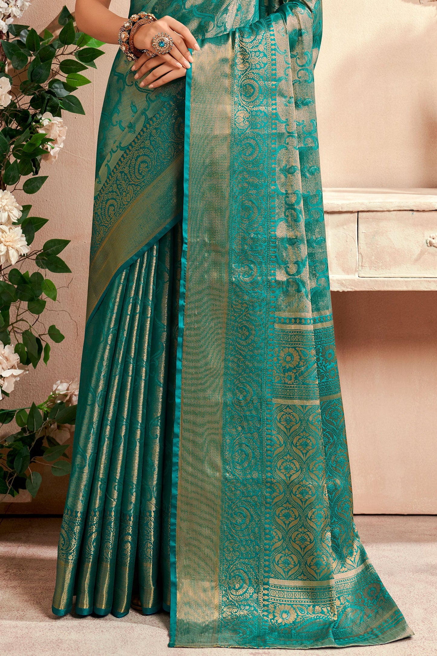 Blue Green Zari Work Silk Saree-ZB133062_3_SareeButa.com