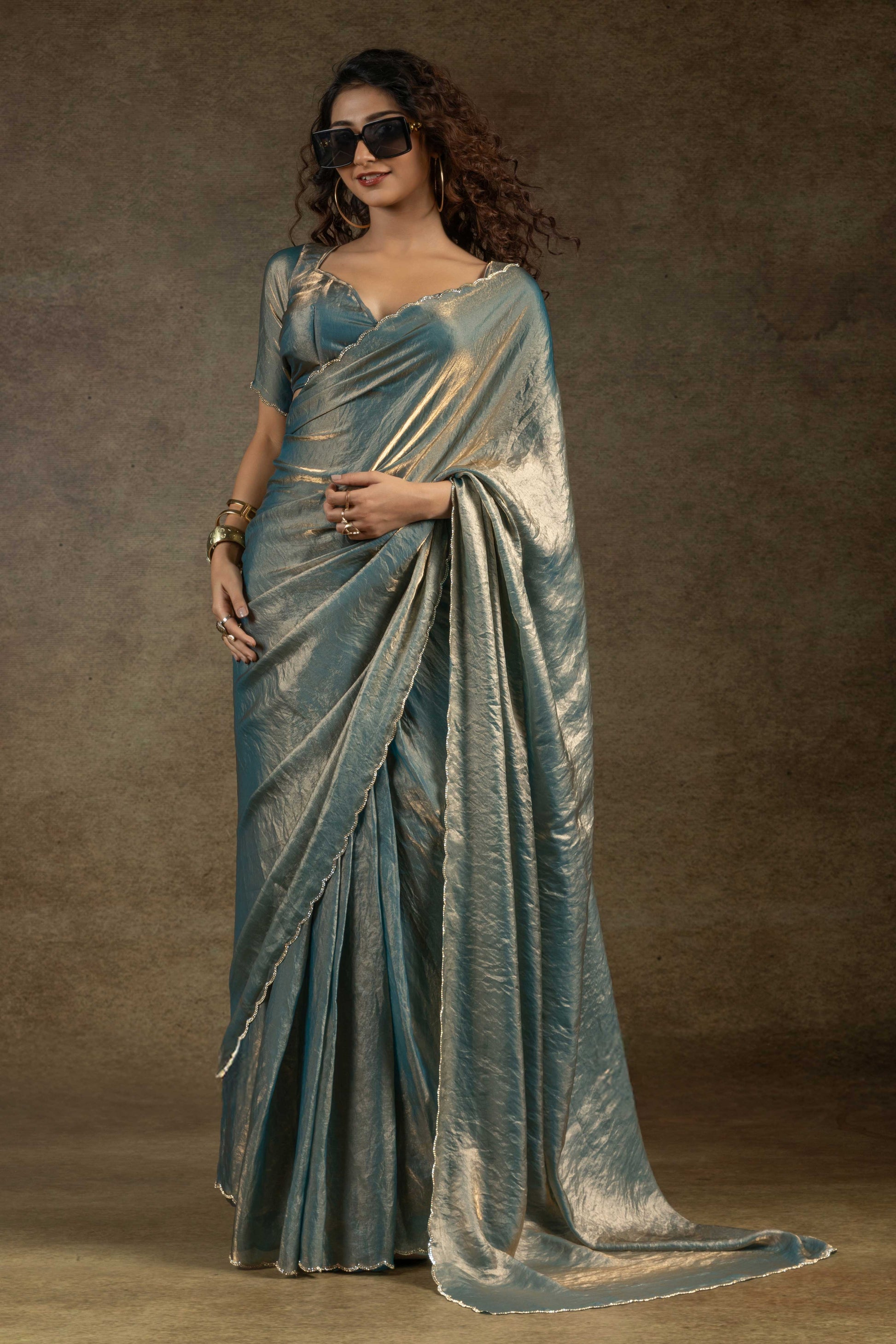 Blue Grey Satin Silk Readymade Saree-ZB134323_1_SareeButa.com