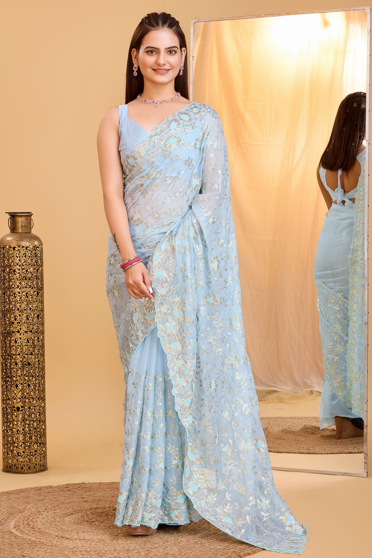 Blue Organza Saree-ZB130560_1