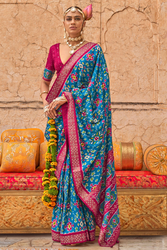 Blue Patola Saree With Stud Work-ZB133435_1_SareeButa.com