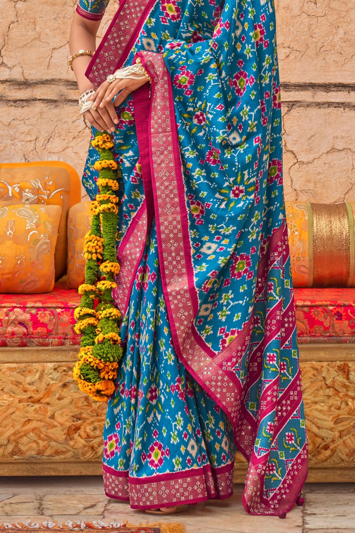 Blue Patola Saree With Stud Work-ZB133435_3_SareeButa.com