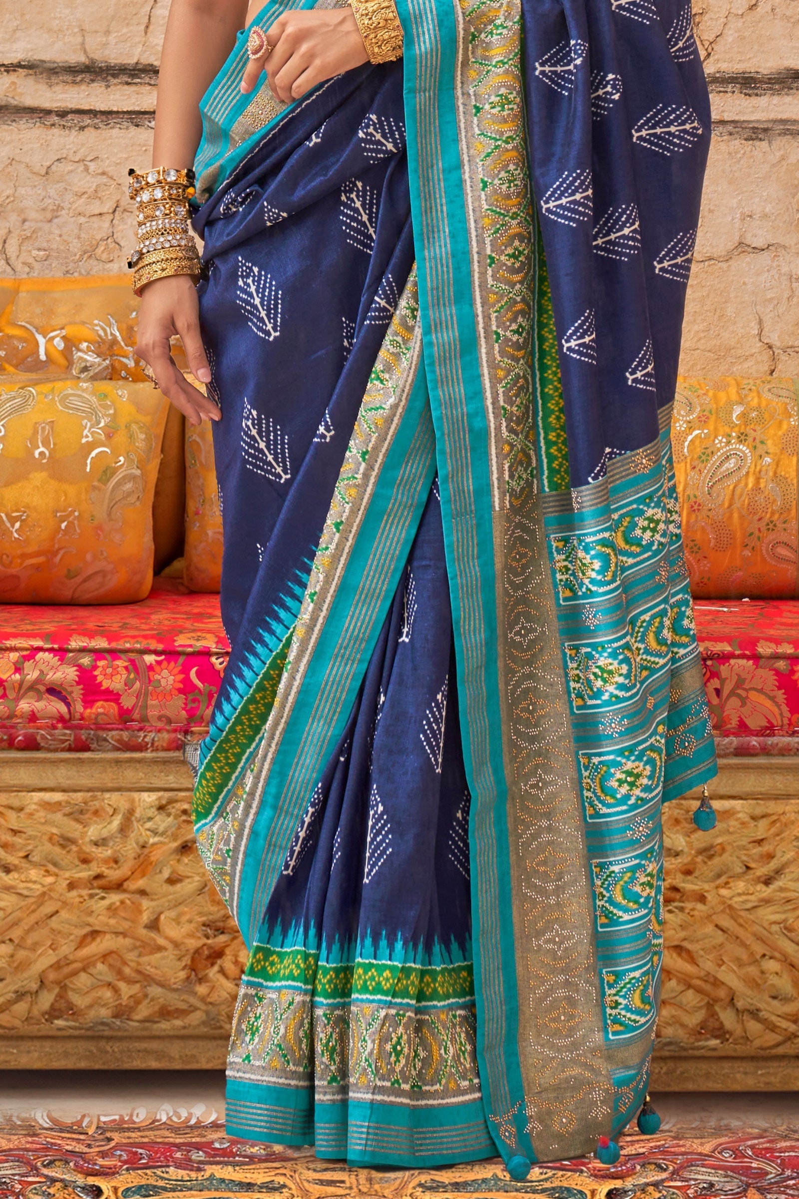 Blue Patola Saree With Stud Work-ZB133437_3_SareeButa.com