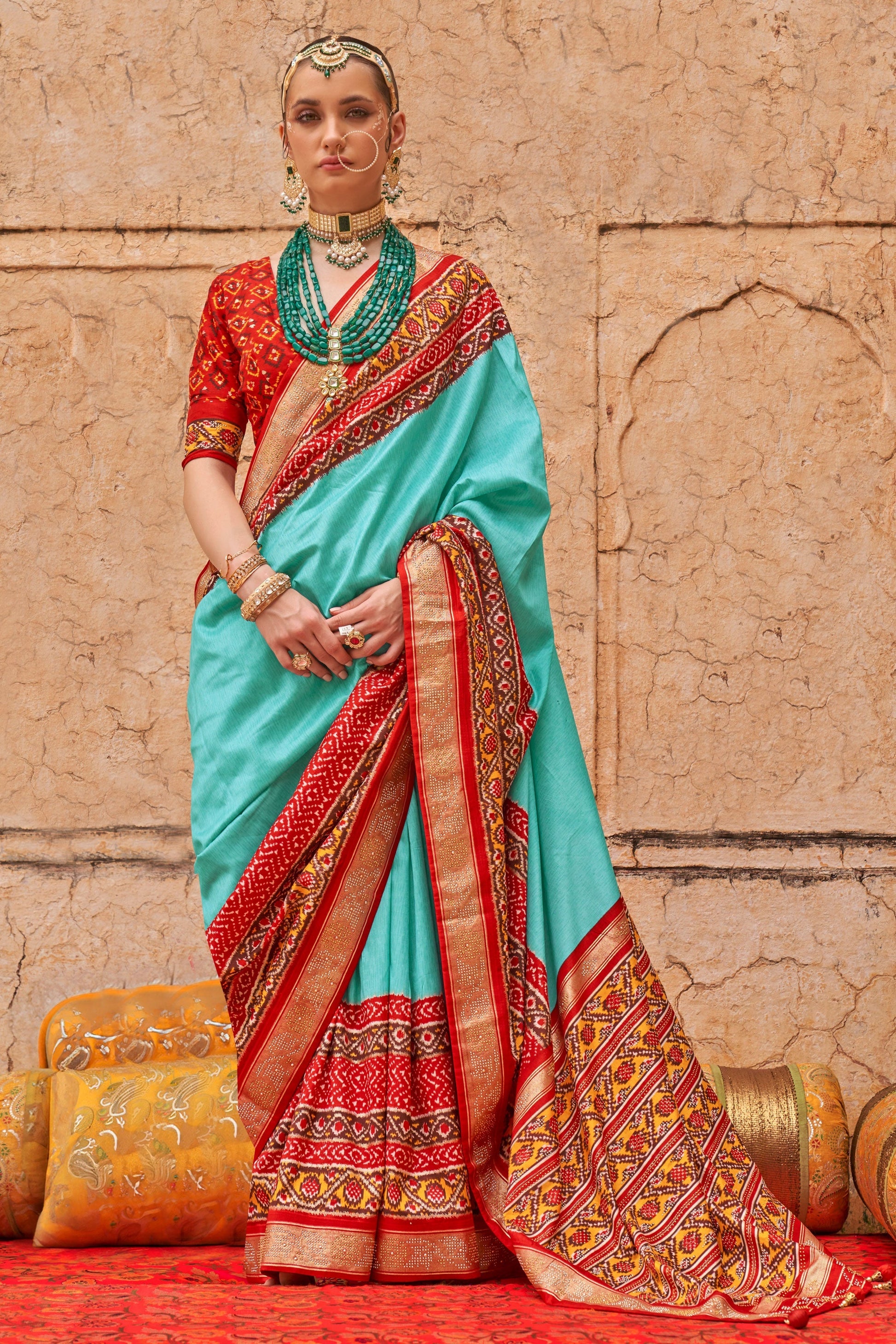 Blue Patola Saree With Stud Work-ZB133438_1_SareeButa.com