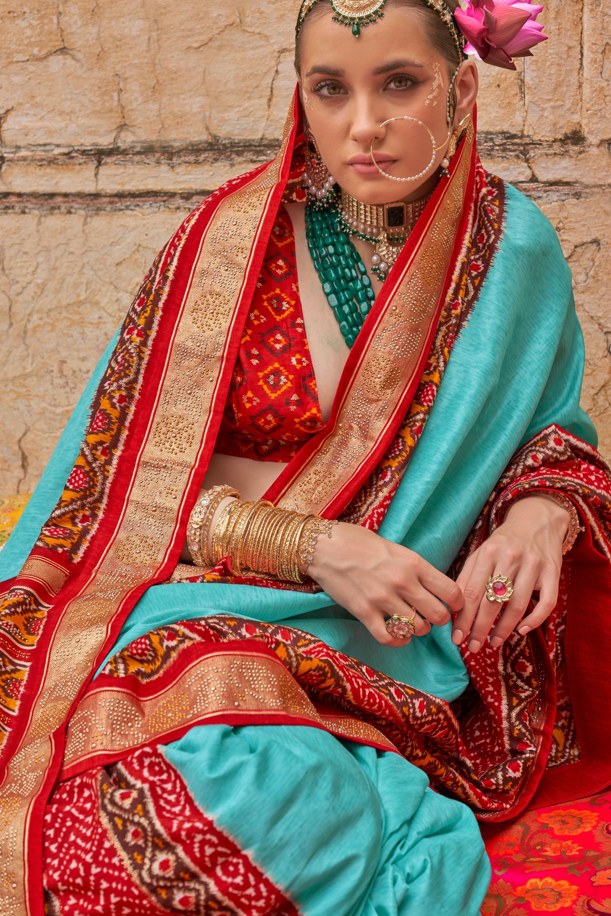 Blue Patola Saree With Stud Work-ZB133438_2_SareeButa.com