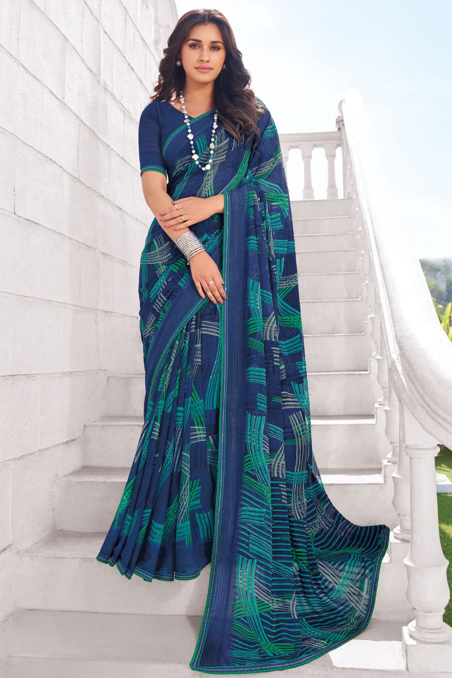 Blue Printed Georgette Saree-ZB133235_1_SareeButa.com