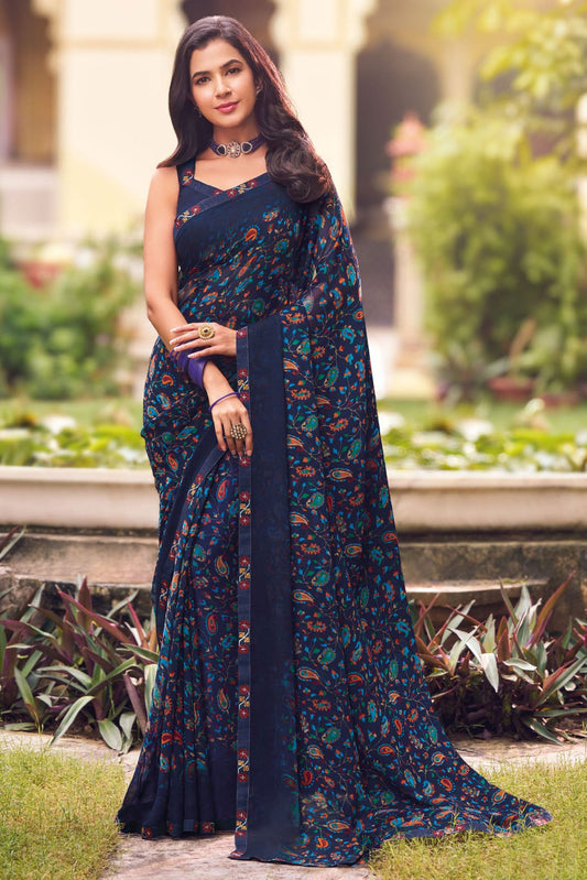 Blue Printed Georgette Saree-ZB133252_1_SareeButa.com