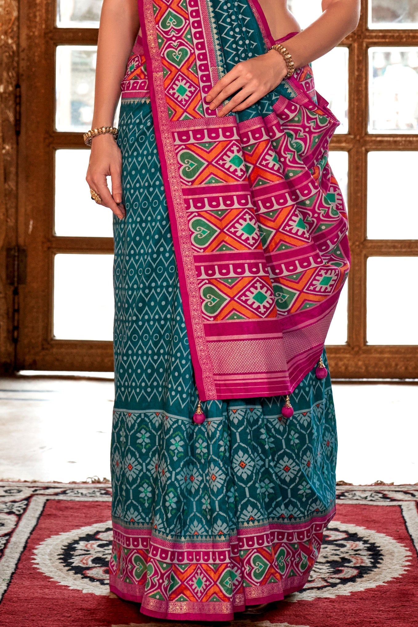 Blue Printed Silk Patola Saree-ZB133143_3_SareeButa.com