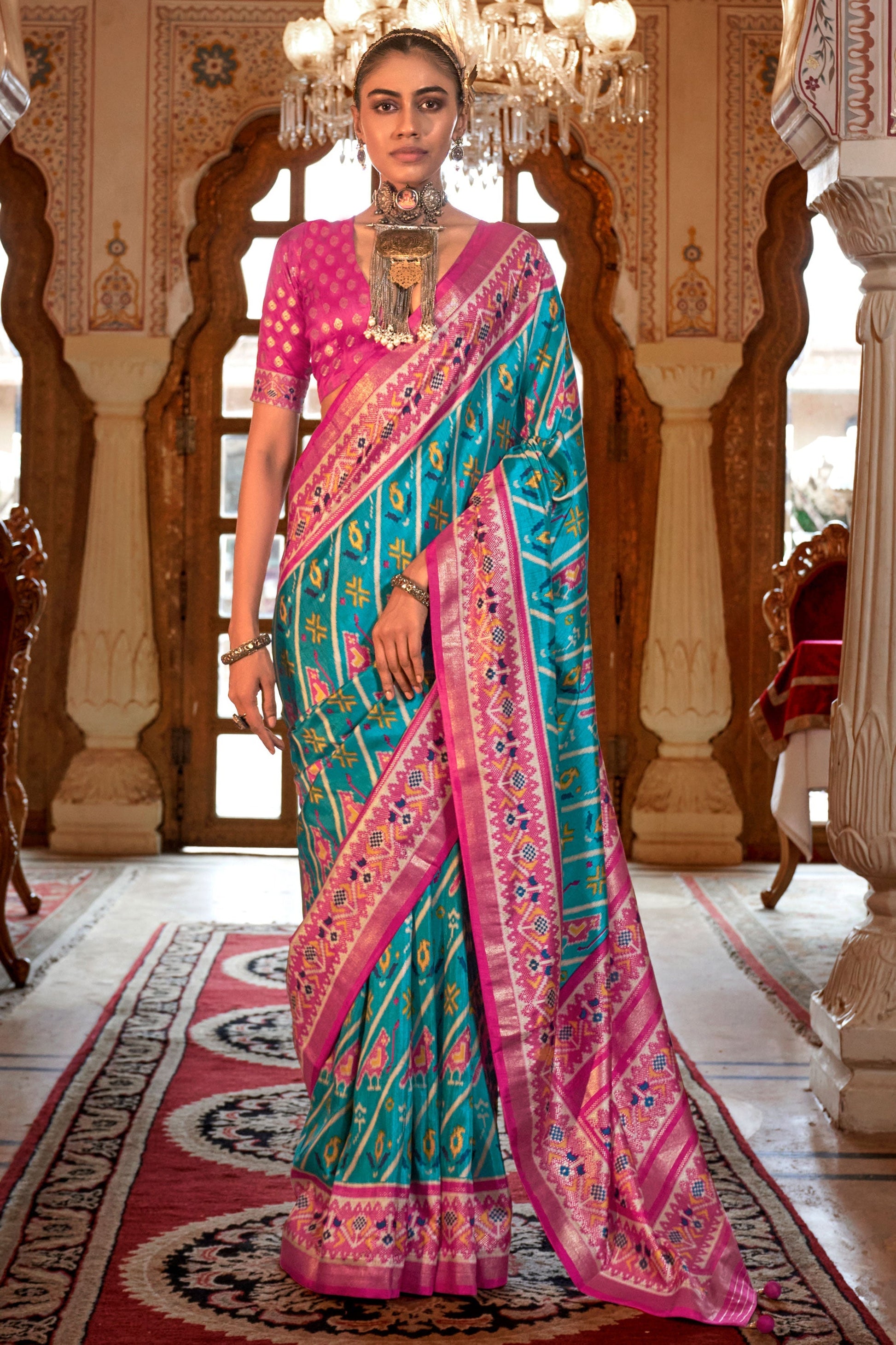 Blue Printed Silk Patola Saree-ZB133148_1_SareeButa.com