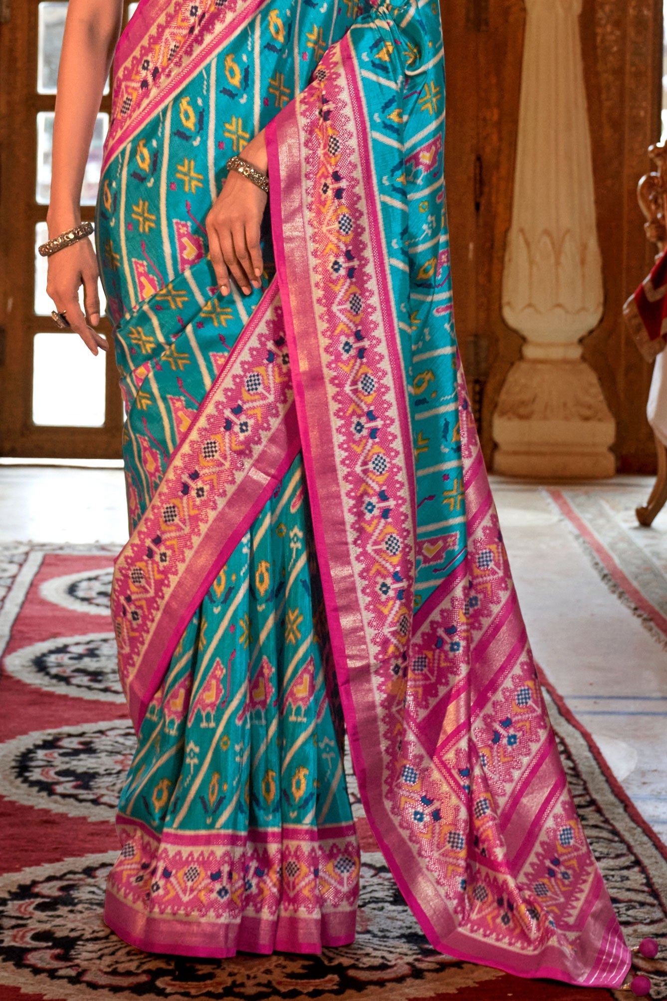 Blue Printed Silk Patola Saree-ZB133148_3_SareeButa.com