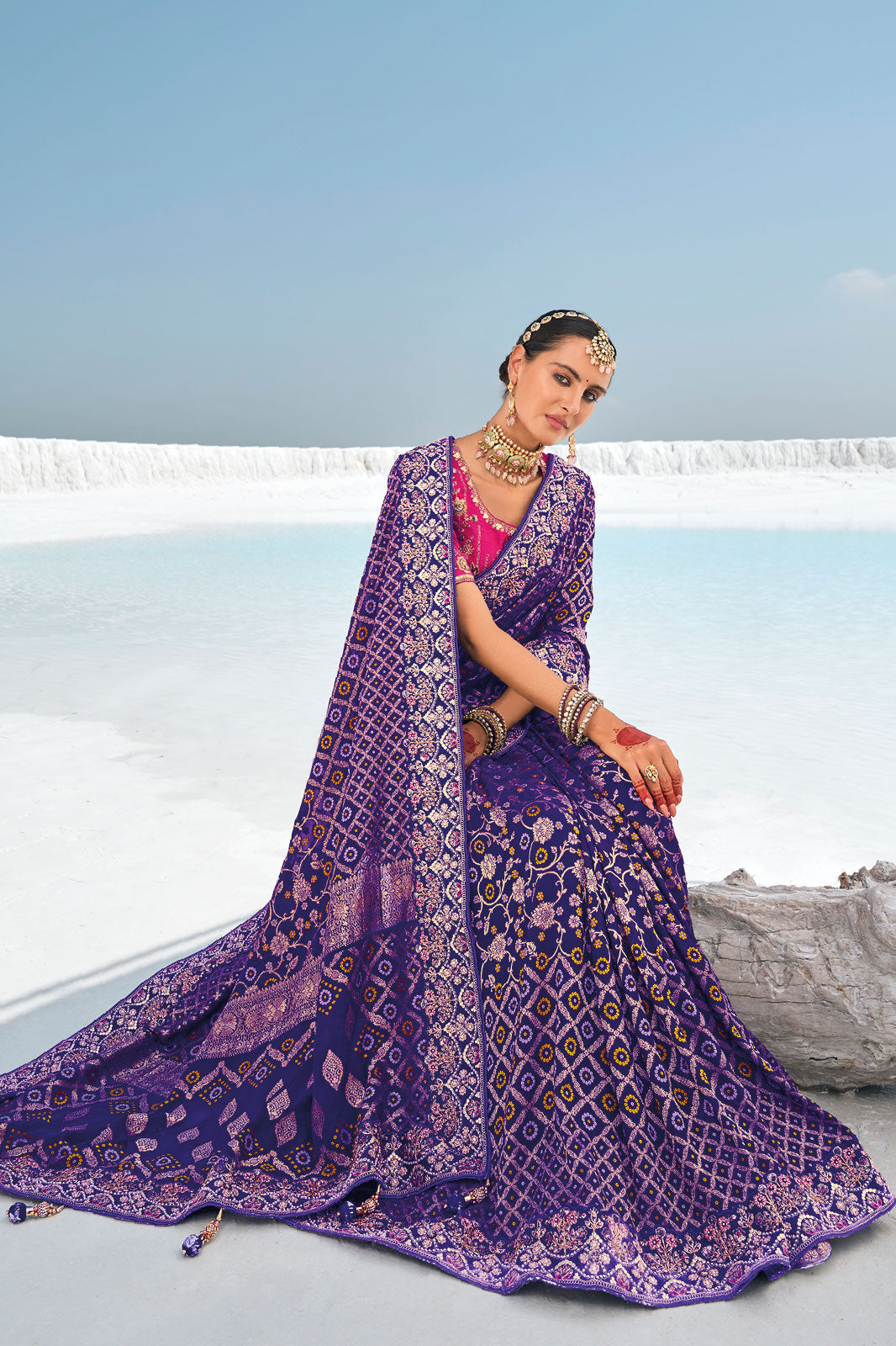 Blue Pure Georgette Patola Bandhani Fusion Saree-ZB133232_4_SareeButa.com