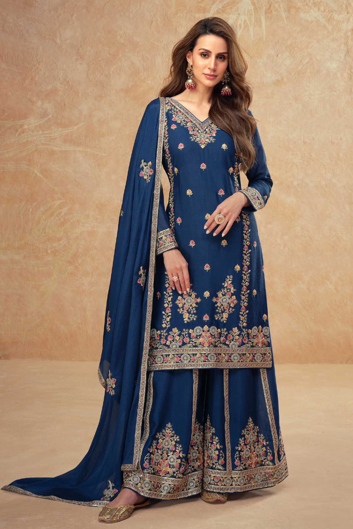 Blue Readymade Chinon Silk Suit-SS322_1_SareeButa.com