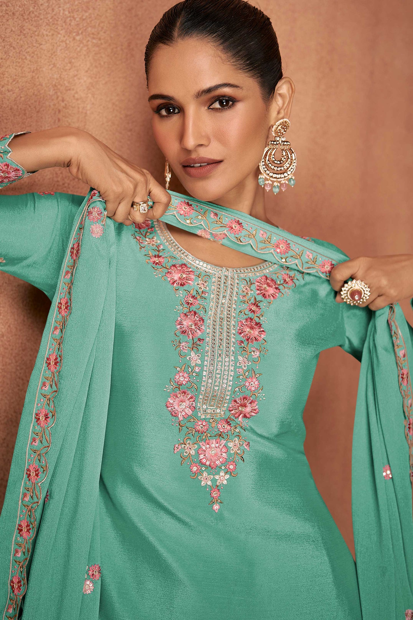 Blue Readymade Embroidered Chinon Suit-SS519_2_SareeButa.com