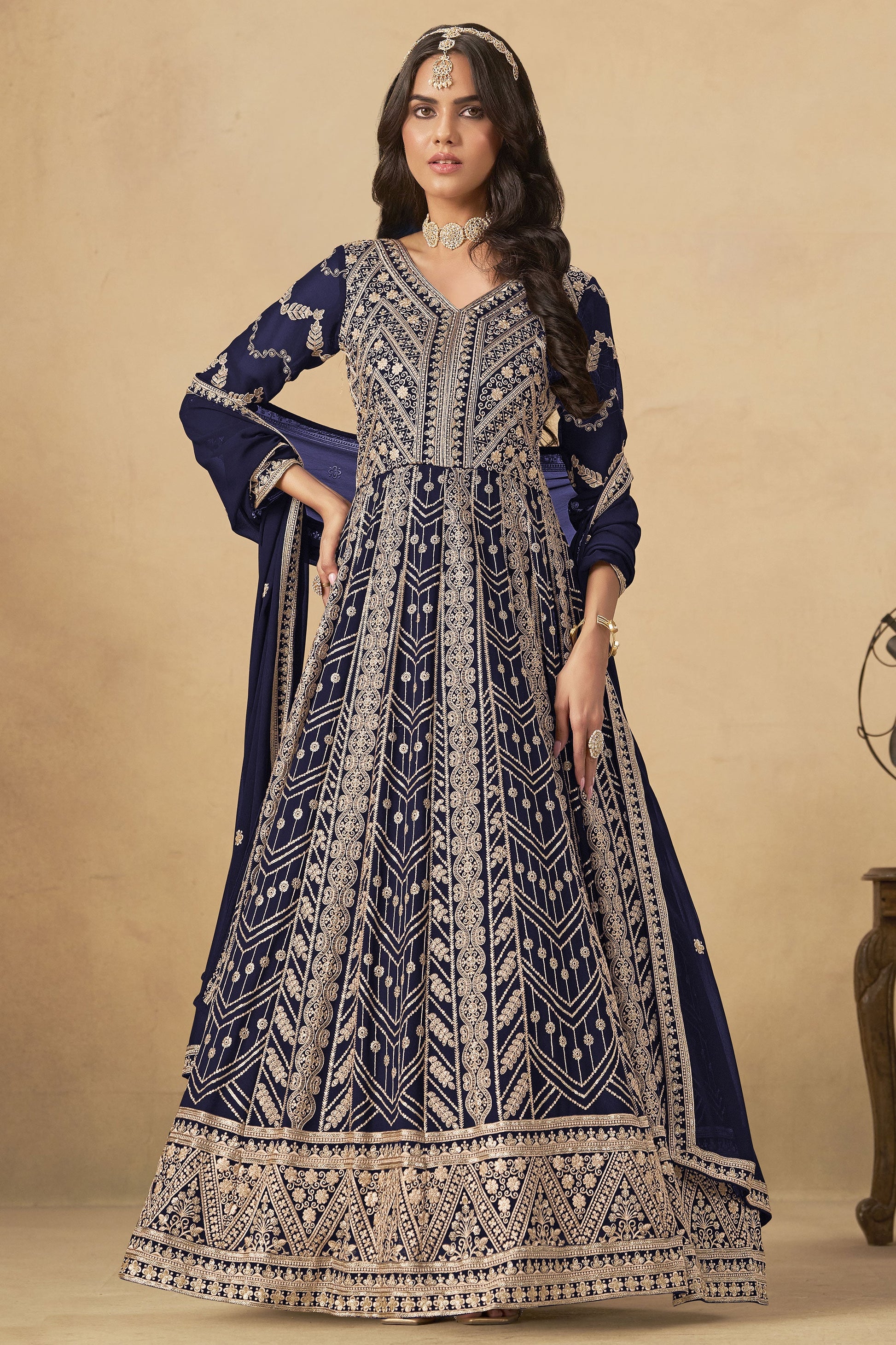 Blue Readymade Georgette Gown with Dupatta-SS534_1_SareeButa.com