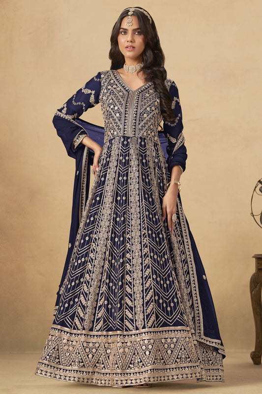 Blue Readymade Georgette Gown with Dupatta-SS534_1_SareeButa.com