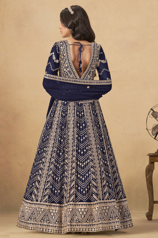 Blue Readymade Georgette Gown with Dupatta-SS534_2_SareeButa.com