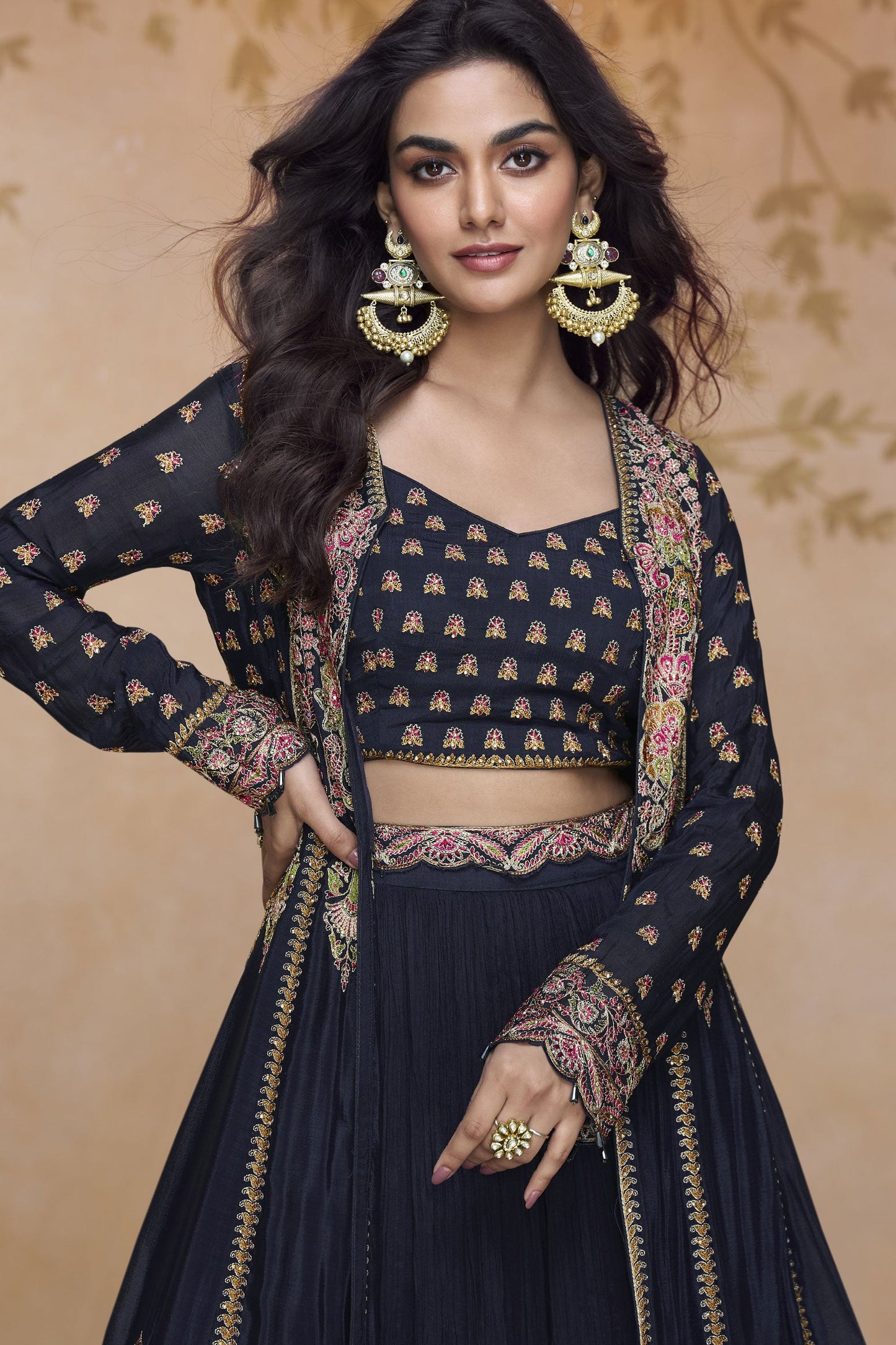 Blue Readymade Georgette Skirt Set with Jacket-SS831_2_SareeButa.com