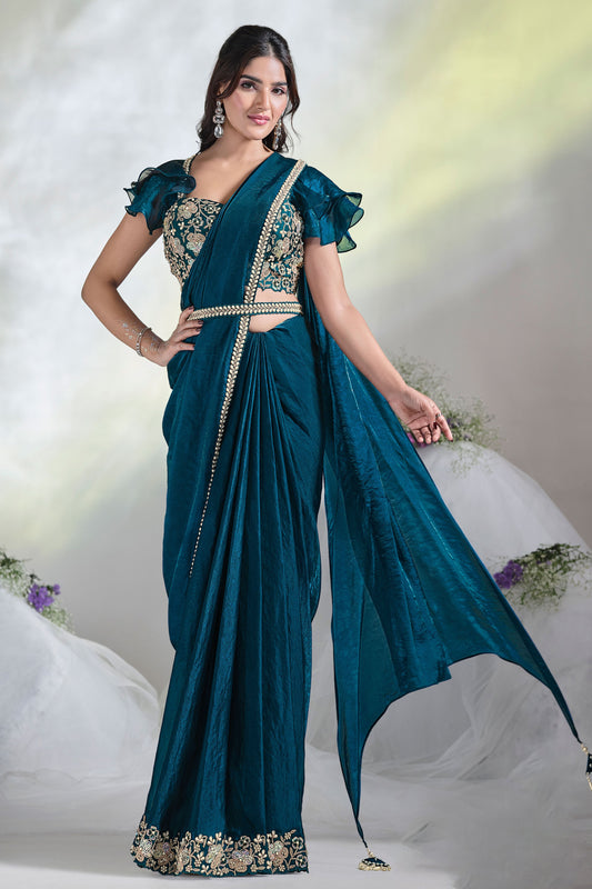 Blue Satin Silk Readymade Saree-ZB133492_1_SareeButa.com