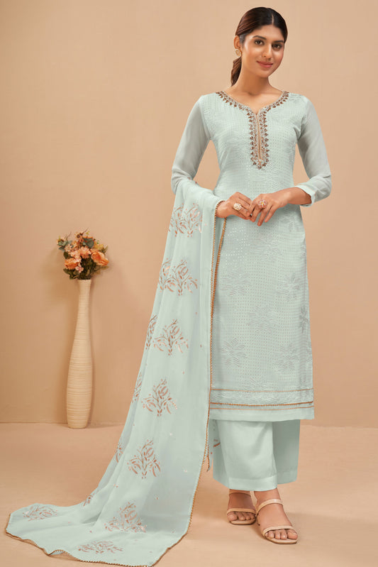 Blue Sequined Georgette Salwar Suit-SS042_1