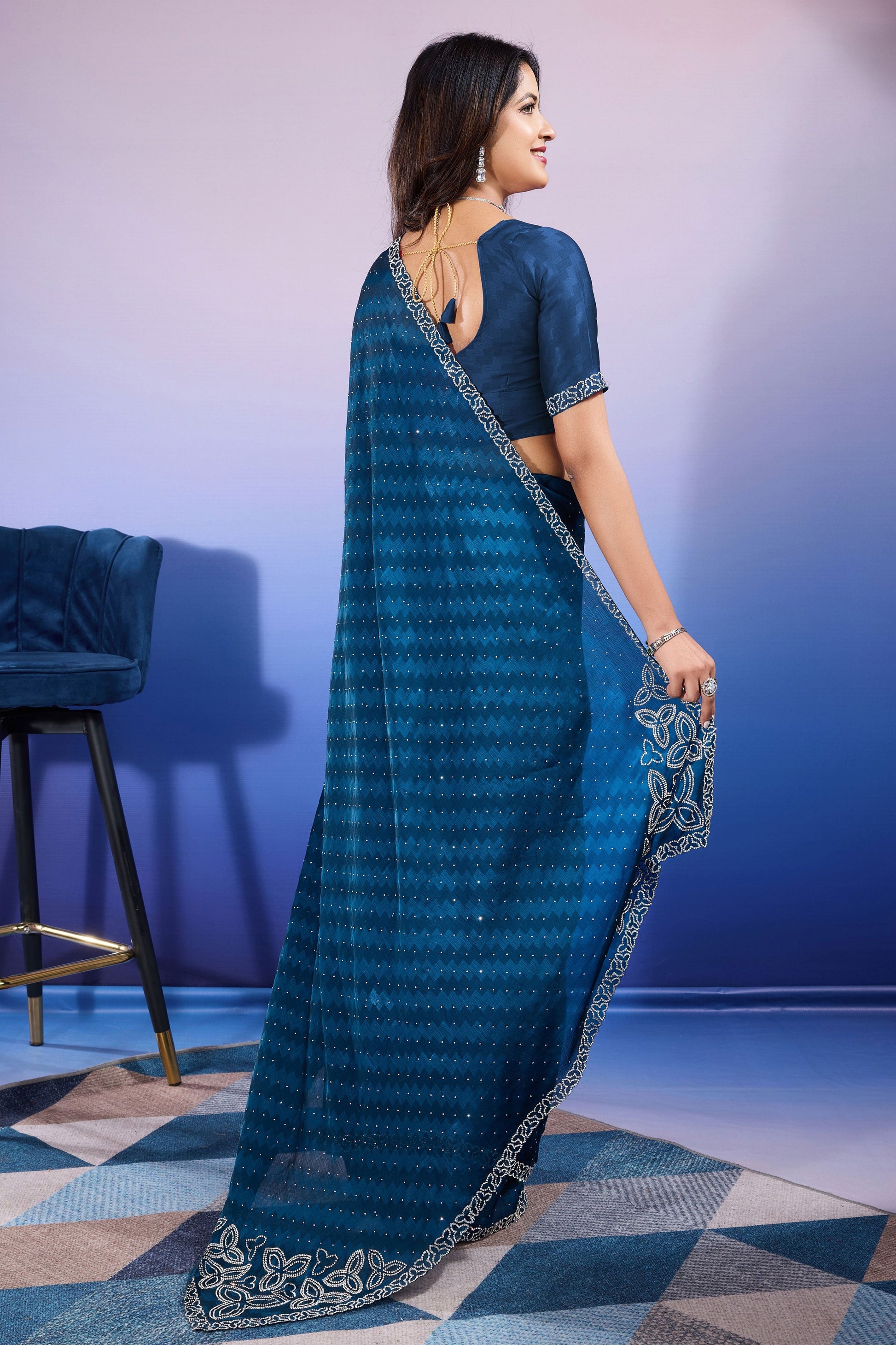 Blue Stone Work Chiffon Saree-ZB133339_3_SareeButa.com